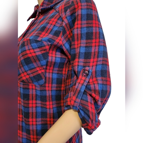 Red & Blue Stylish Plaids! Versatile, Side splits, Chest Pockets, Knee Length SM - Picture 12 of 16